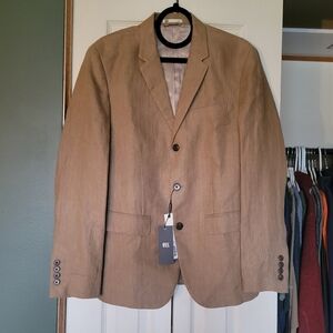New ONS 100% Linen Menswear Inspired Tan Blazer Size M Herringbone
